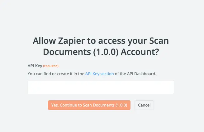 API Key Modal Zapier